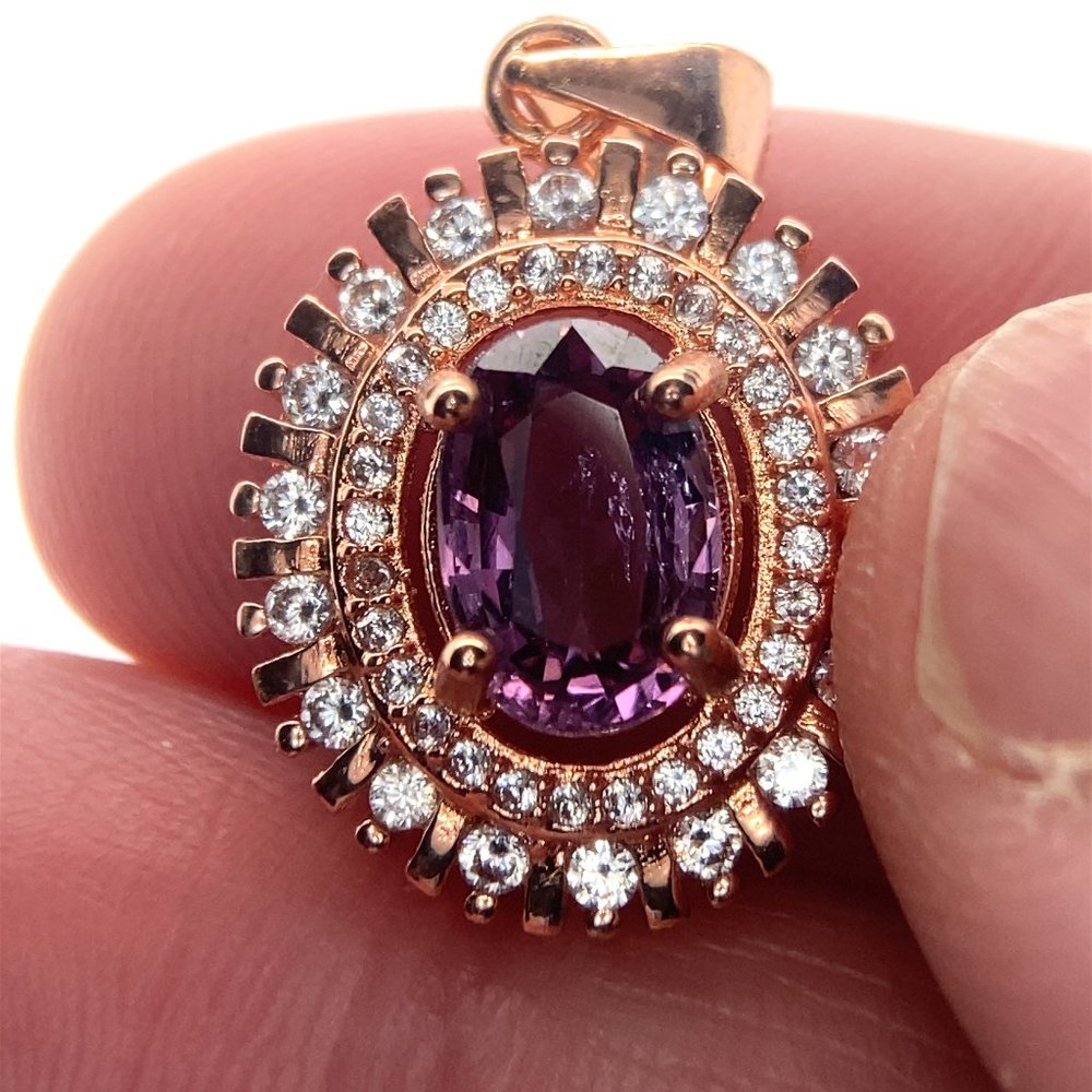 Purple Mahenge Spinel 2.00ct Rose Gold Finish Solid 925 Sterling Silver Pendant